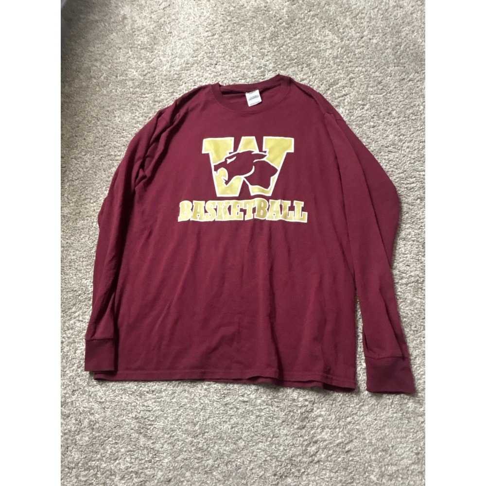 Jerzees Heavyweight W Basketball Long Sleeve Graphic T-Shirt Maroon Mens Large